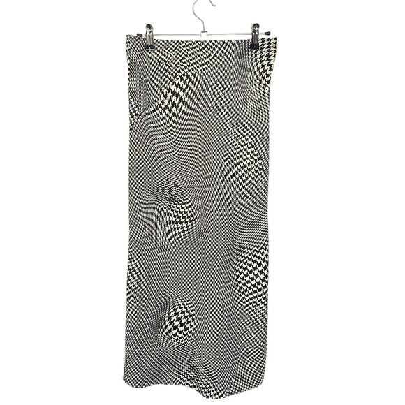 Urban Outfitters SMALL Houndstooth Black White Check Satin Long Midi Skirt - Picture 4 of 11